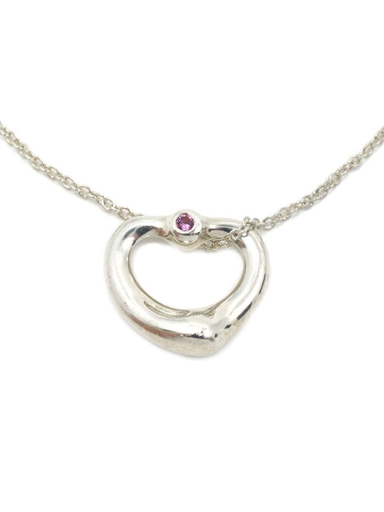 Tiffany & Co Necklace Silver Pink Open Heart 40.5 Cm